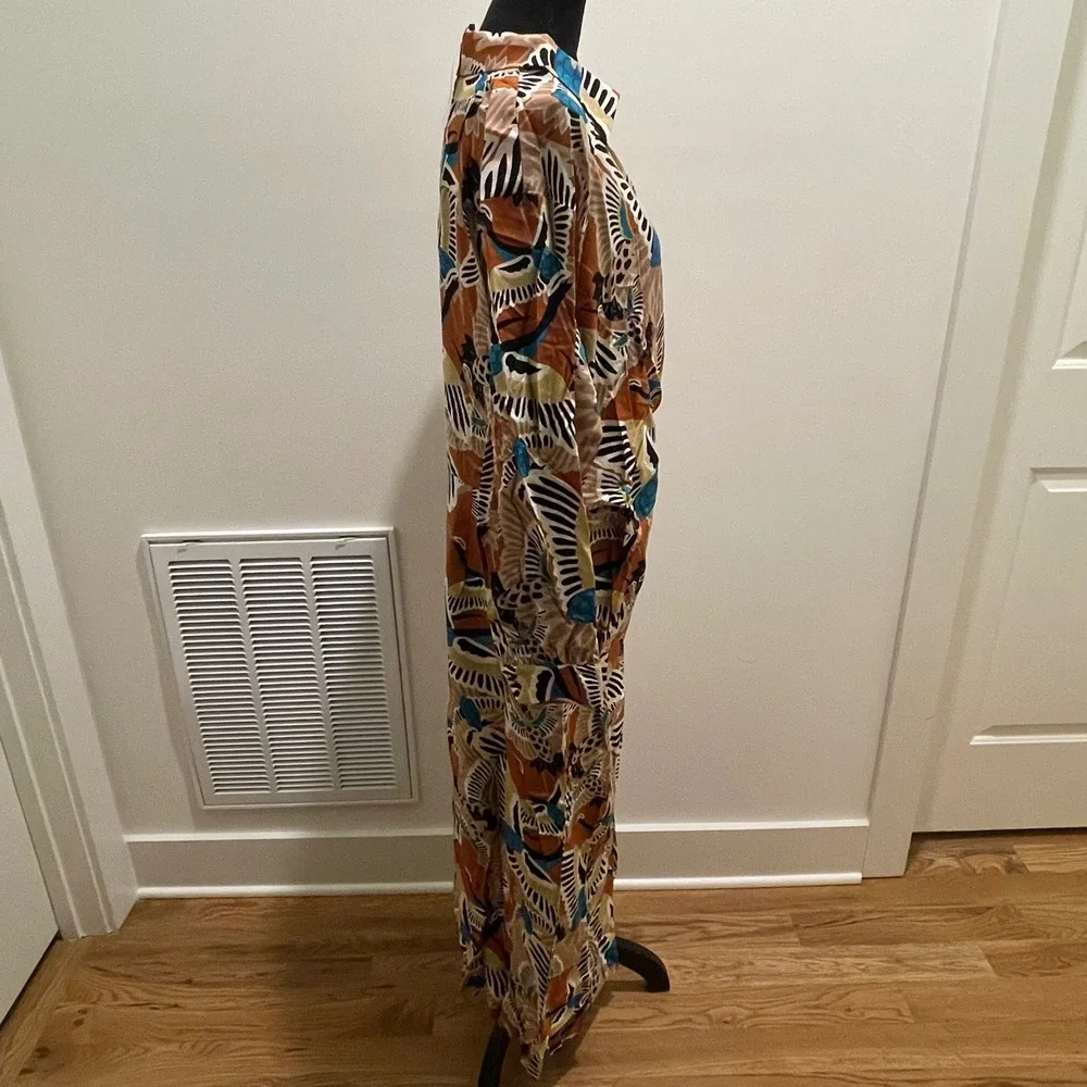 TEREA BY ANDREA PITTER Womens Long Sleeve Maxi Dress Adobe Crane Print XXL - Picture 2 of 9